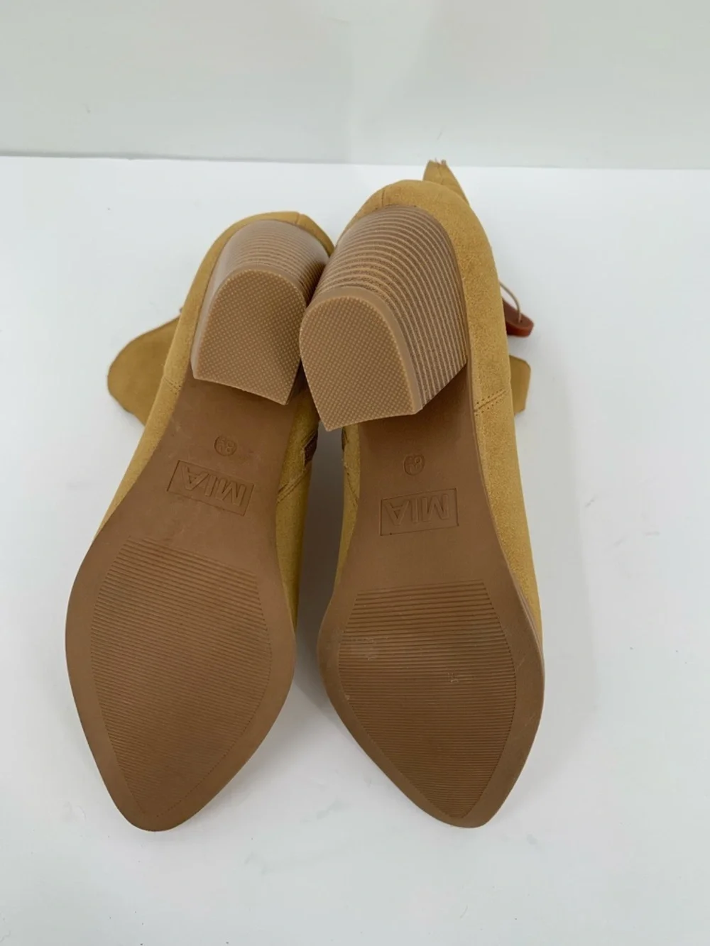 MIA Marnie Western cowboy ankle boots heel tan faux suede shoe women new 8.5
